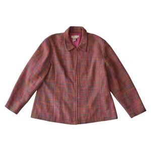 Y2K Coldwater Creek Pink Tweed Zip Jacket - Multicolor Outerwear - Size XL